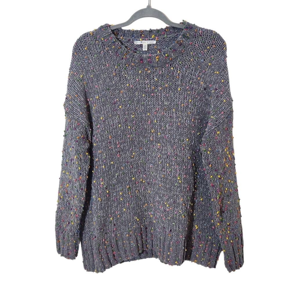 Seven7 Gray Crew Neck Sweater Size Large Gray Colorful Confetti Sweater